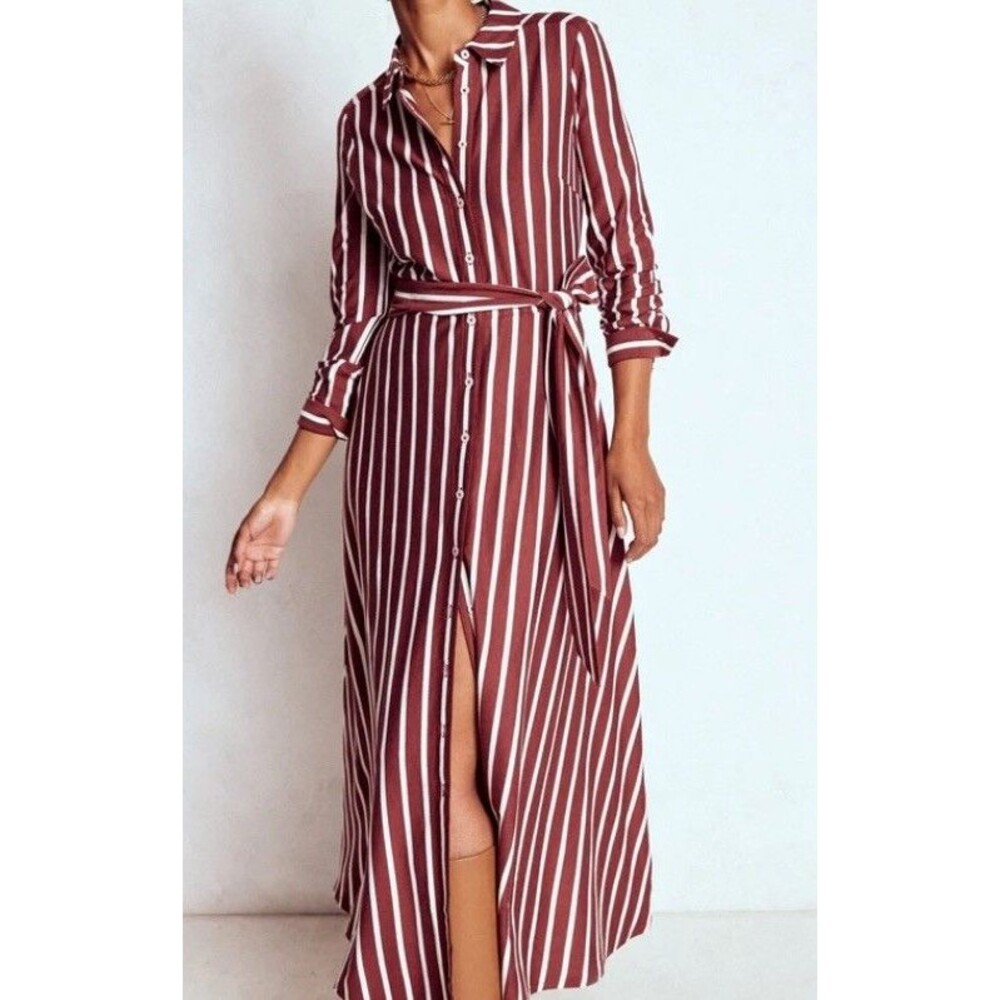 Boden Marcia Shirt Midi Dress Womens 8R Navy White Stripe Jersey Office Preppy - Picture 11 of 13